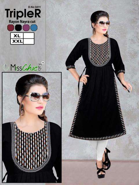 TripleR rayon embroidery indian designer kurtis