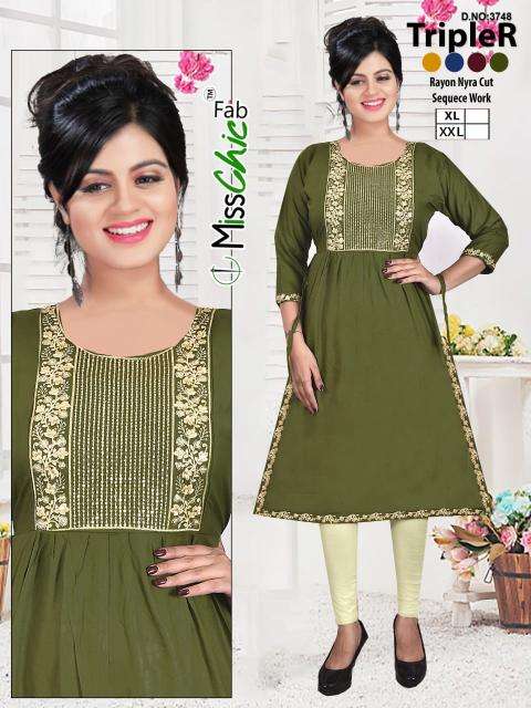 TripleR rayon embroidery indian designer kurtis