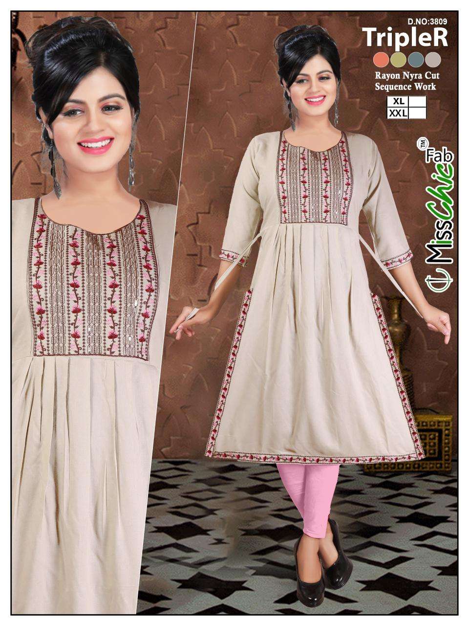 TripleR rayon embroidery indian designer kurtis