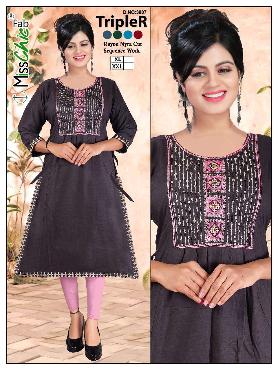 TripleR rayon embroidery indian designer kurtis