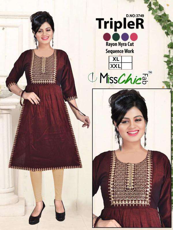 TripleR rayon embroidery indian designer kurtis