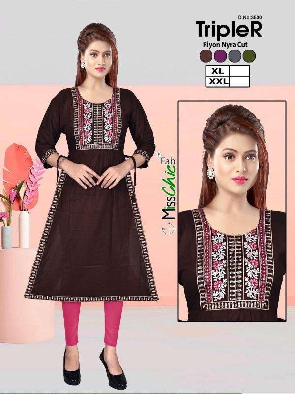TripleR rayon embroidery indian designer kurtis