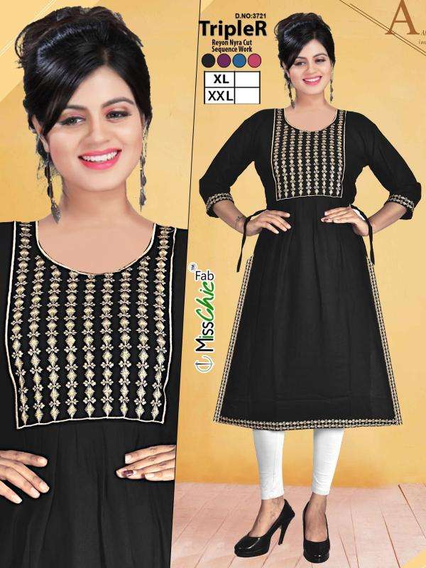 TripleR rayon embroidery indian designer kurtis