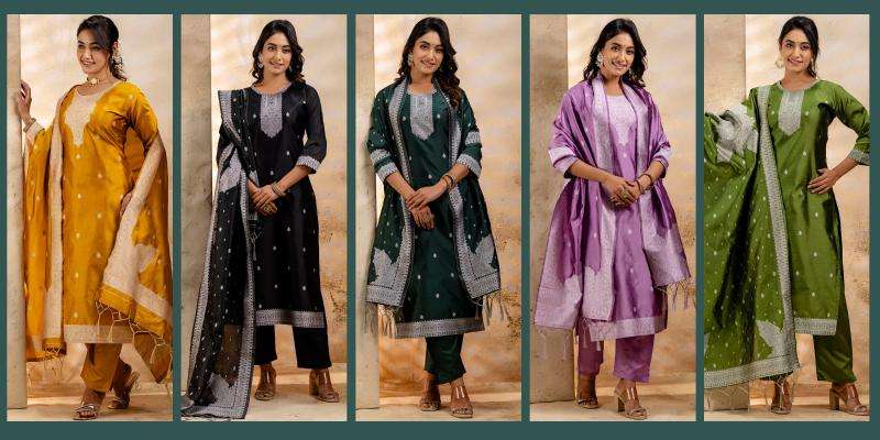 Vairaj banarasi jecard silk 3 indian kurtis in india