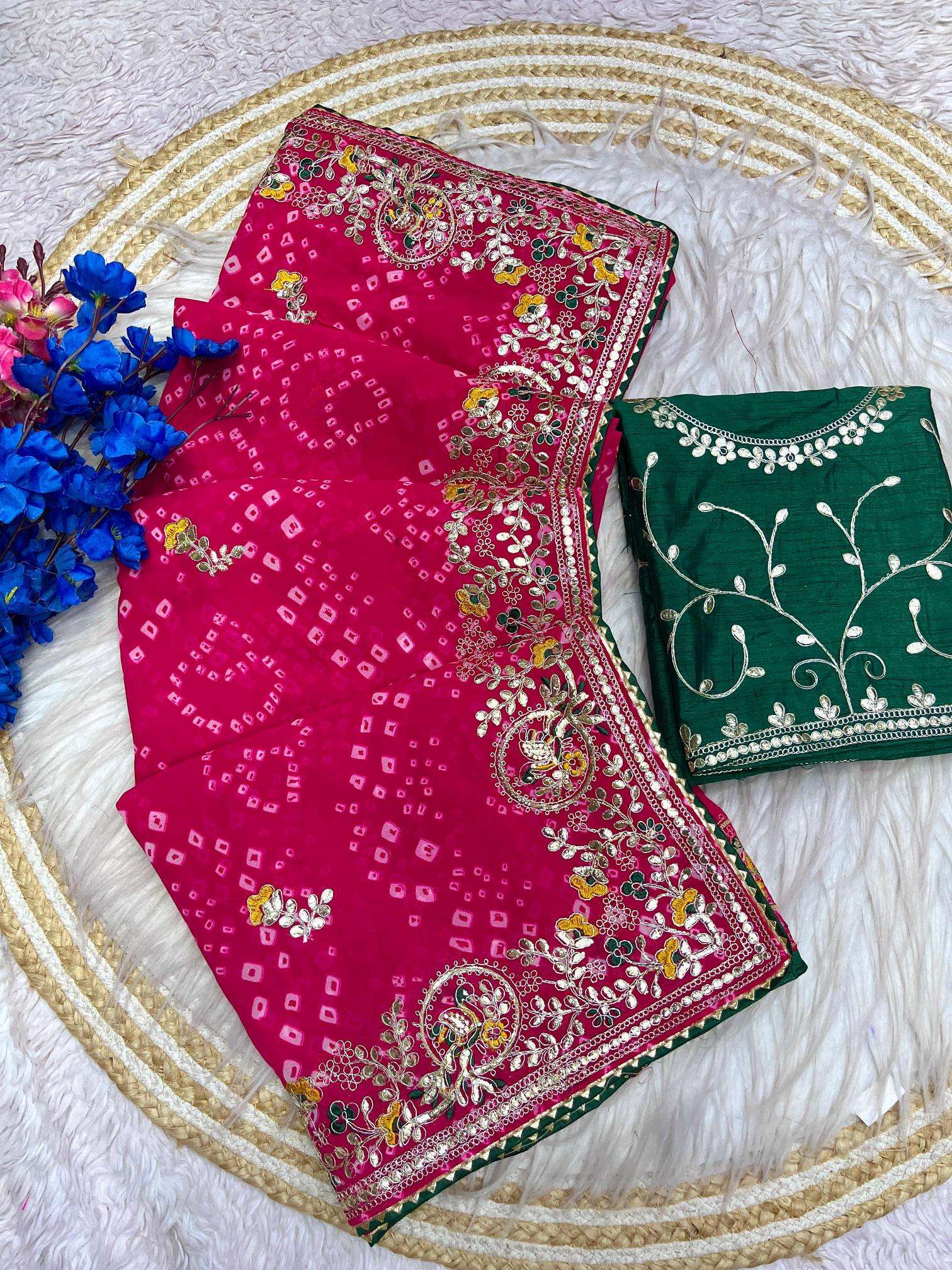 Vinayak saavan special soft georgette bandej Wholesale sarees for boutique in India