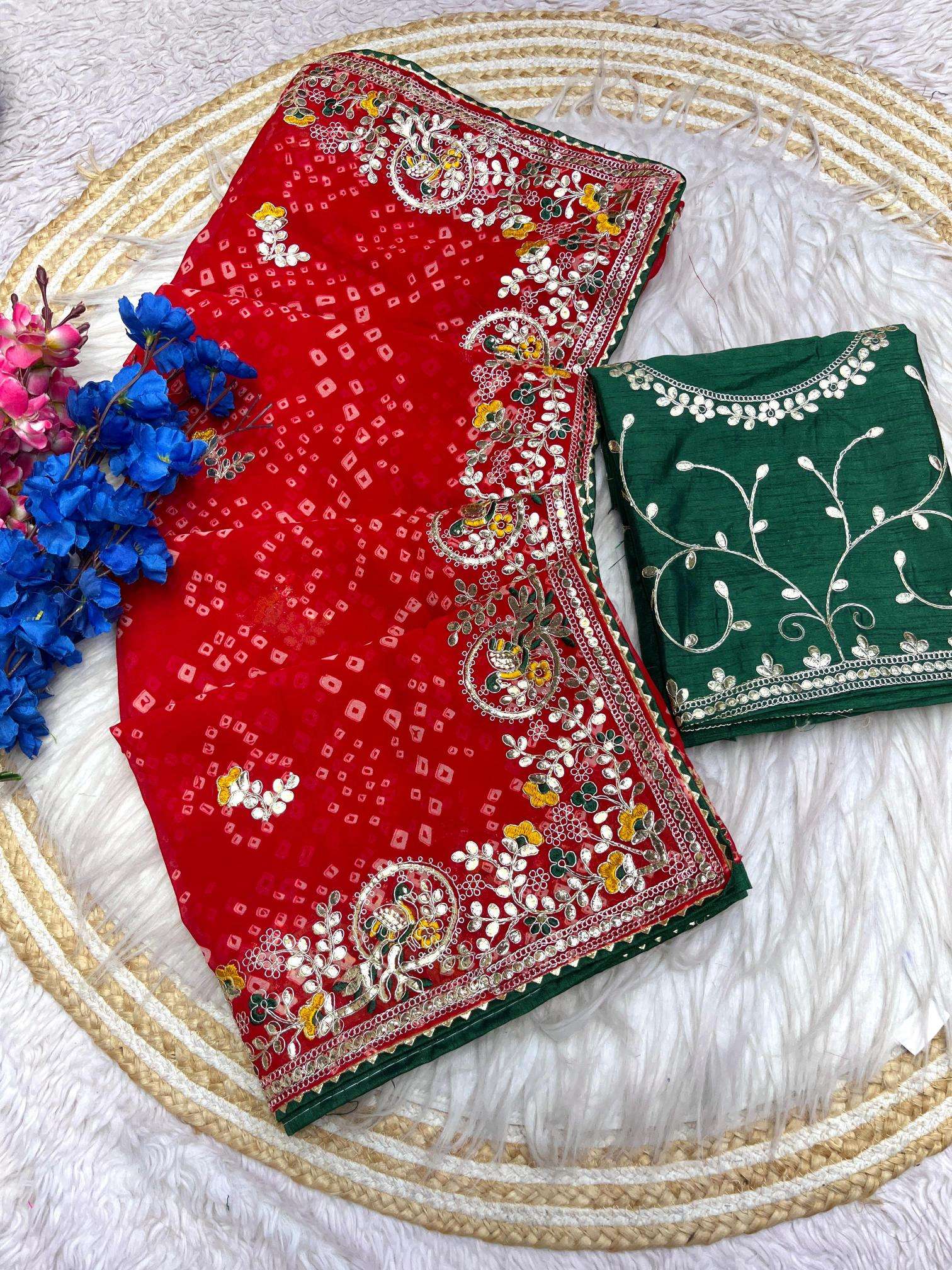 Vinayak saavan special soft georgette bandej Wholesale sarees for boutique in India