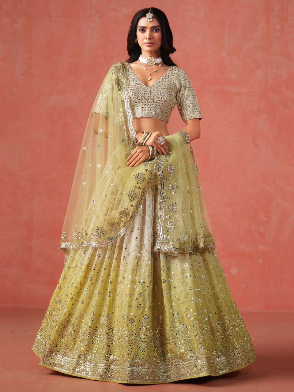 Zeel Clothing OMBRE YELLOW Georgette Designer lehenga choli wholesale in India