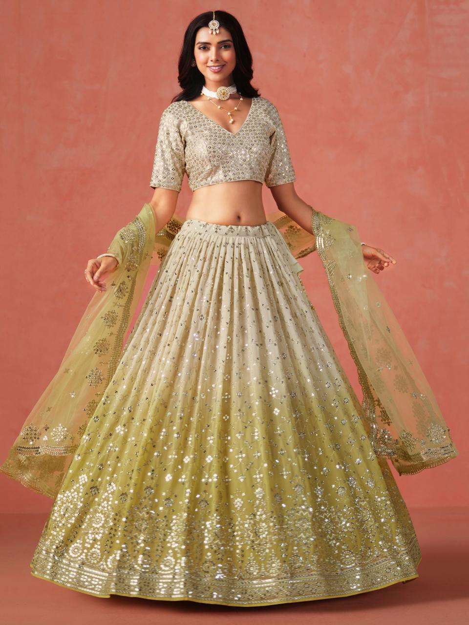 Zeel Clothing OMBRE YELLOW Georgette Designer lehenga choli wholesale in India