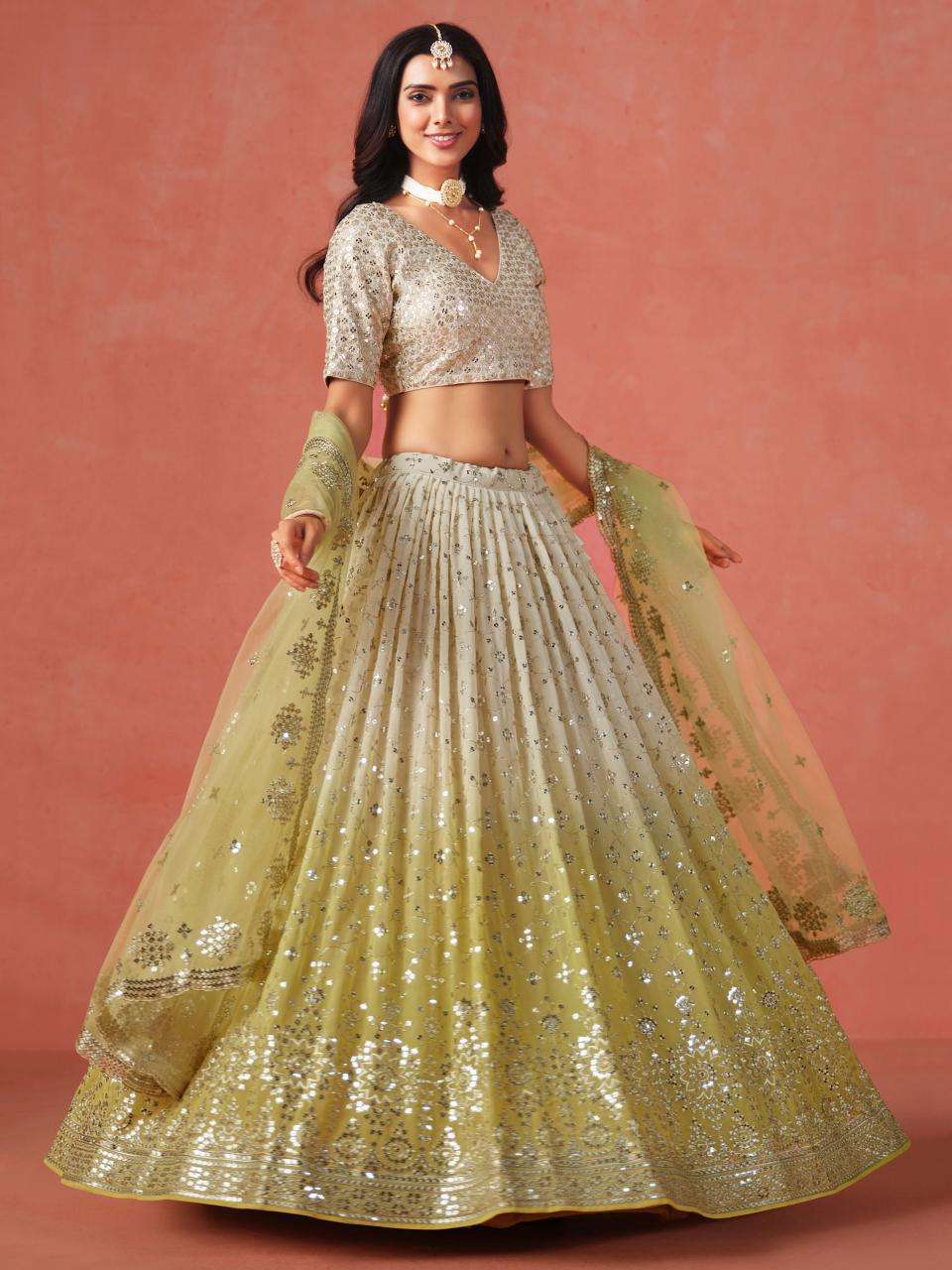 Zeel Clothing OMBRE YELLOW Georgette Designer lehenga choli wholesale in India
