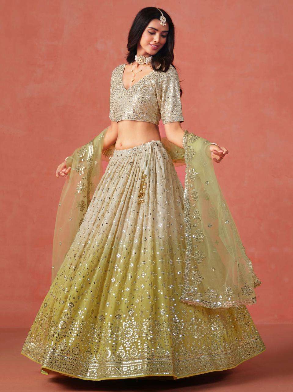 Zeel Clothing OMBRE YELLOW Georgette Designer lehenga choli wholesale in India