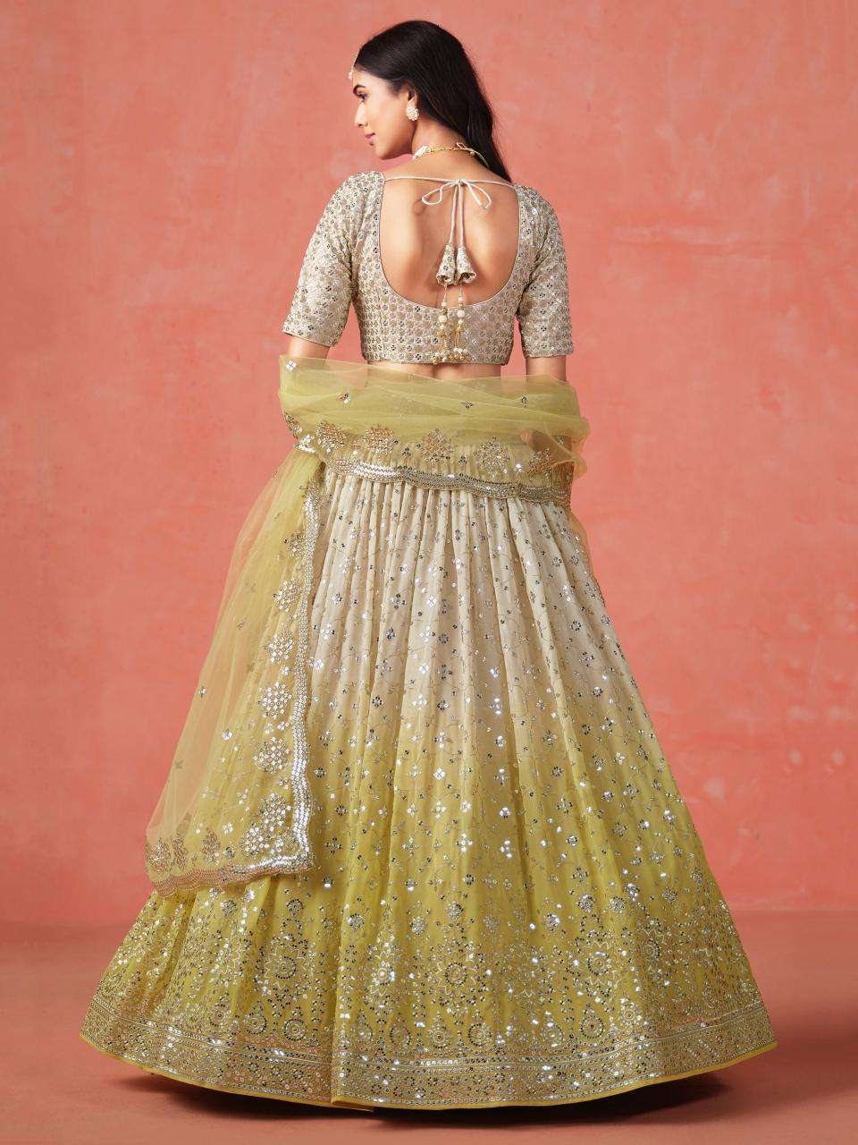 Zeel Clothing OMBRE YELLOW Georgette Designer lehenga choli wholesale in India