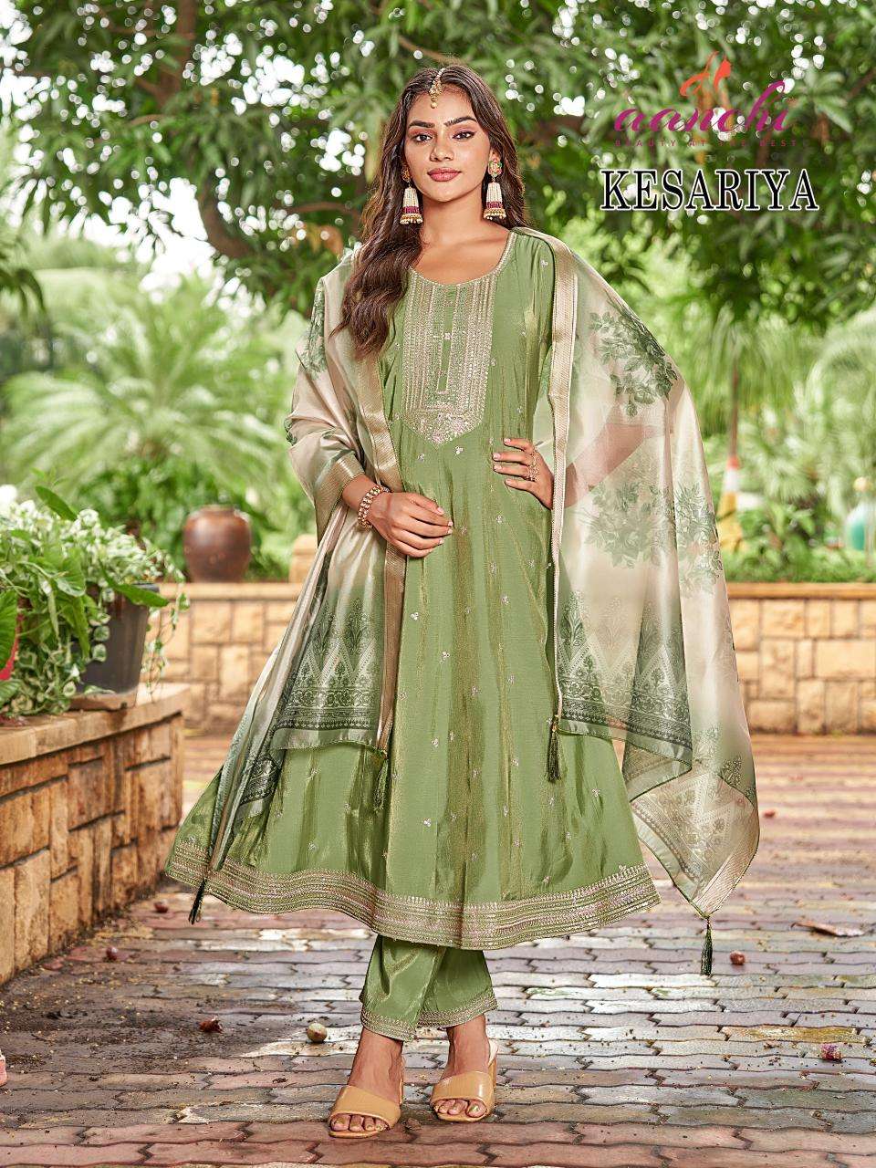 Aanchi kesariya indian party wear designer kurtis