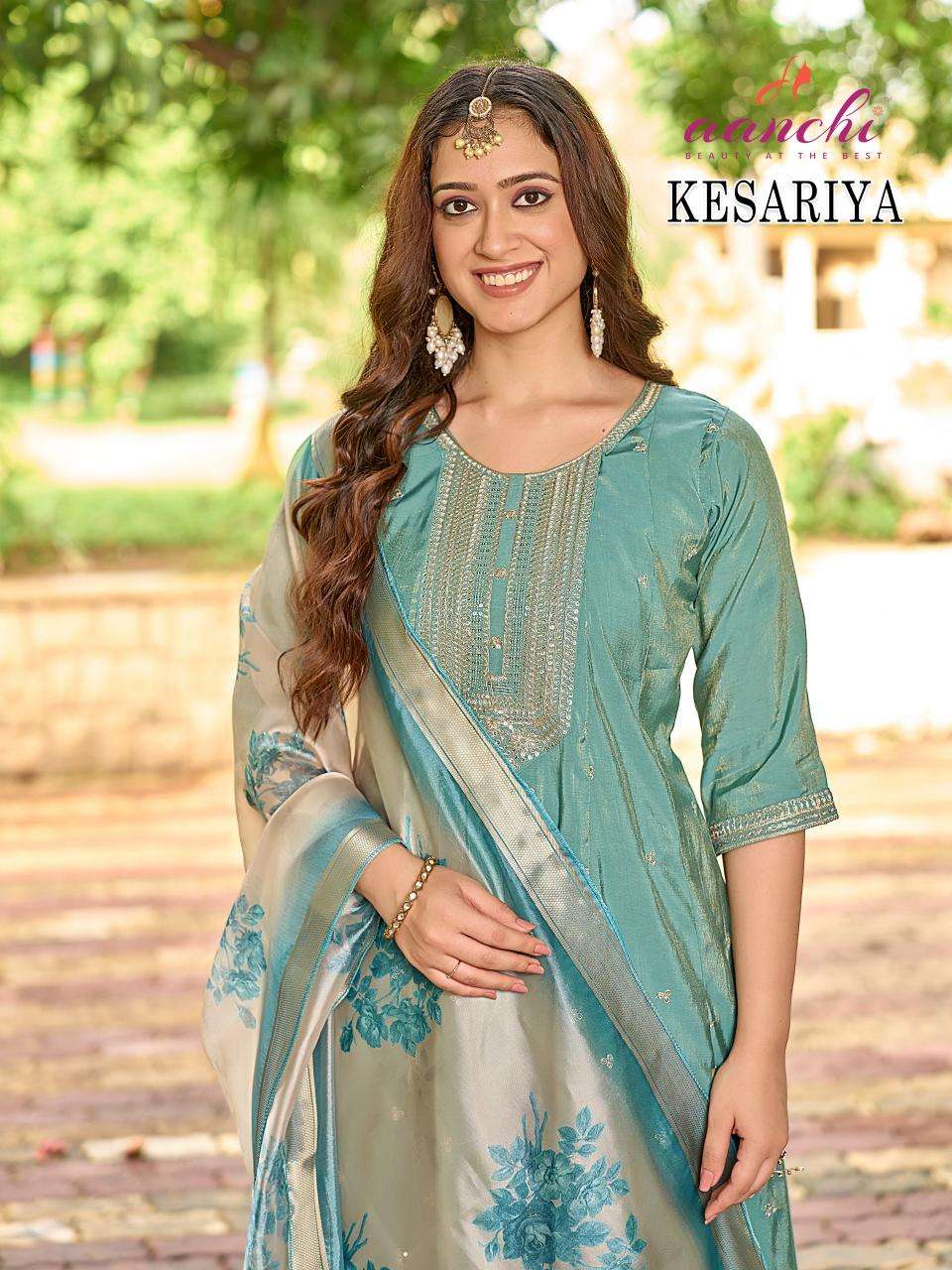 Aanchi kesariya indian party wear designer kurtis