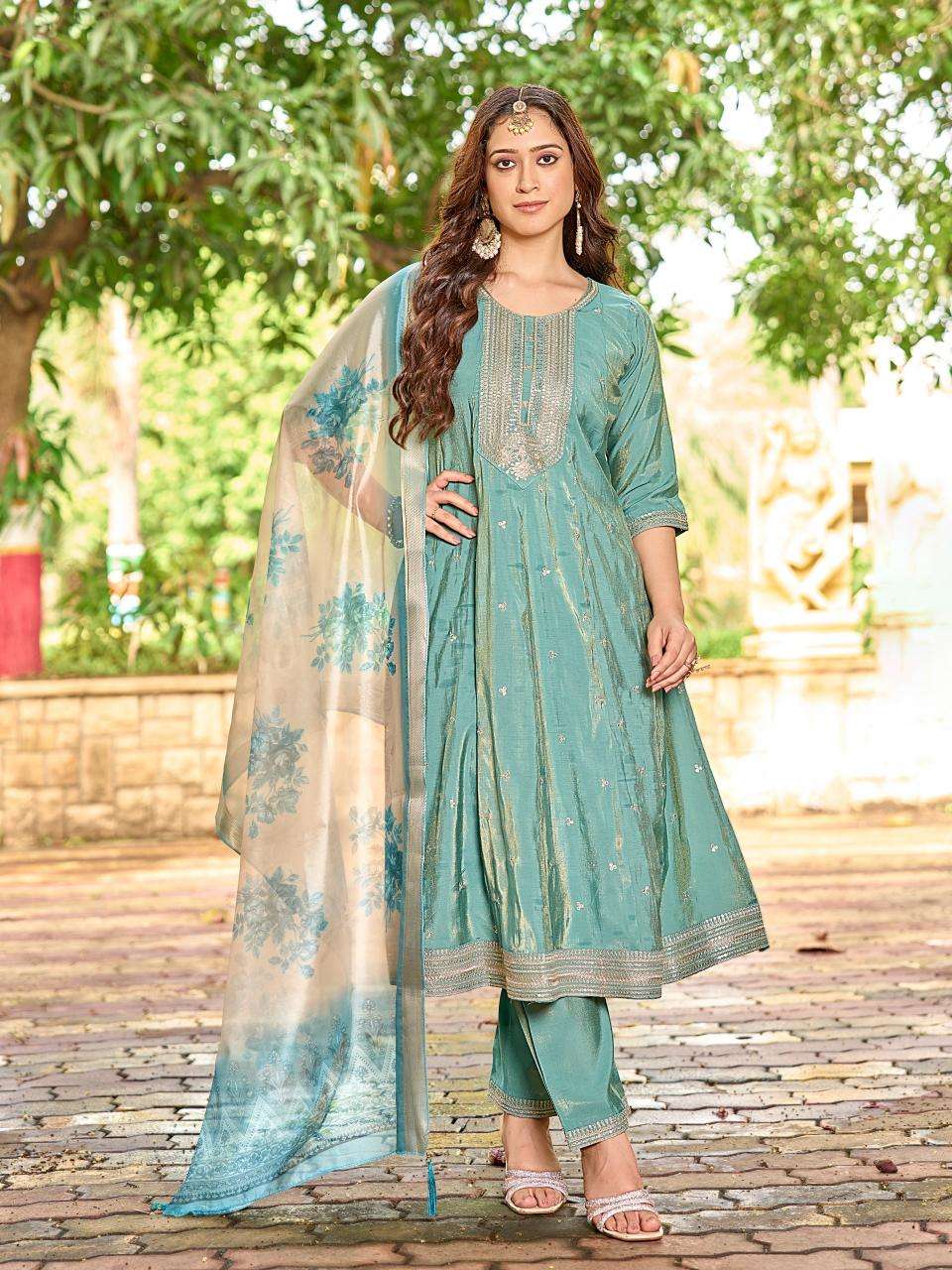 Aanchi kesariya indian party wear designer kurtis