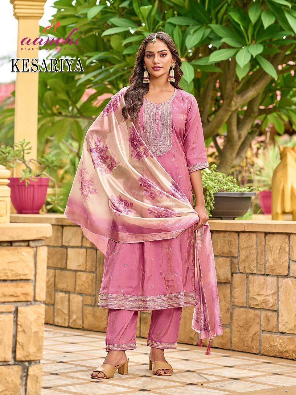 Aanchi kesariya indian party wear designer kurtis