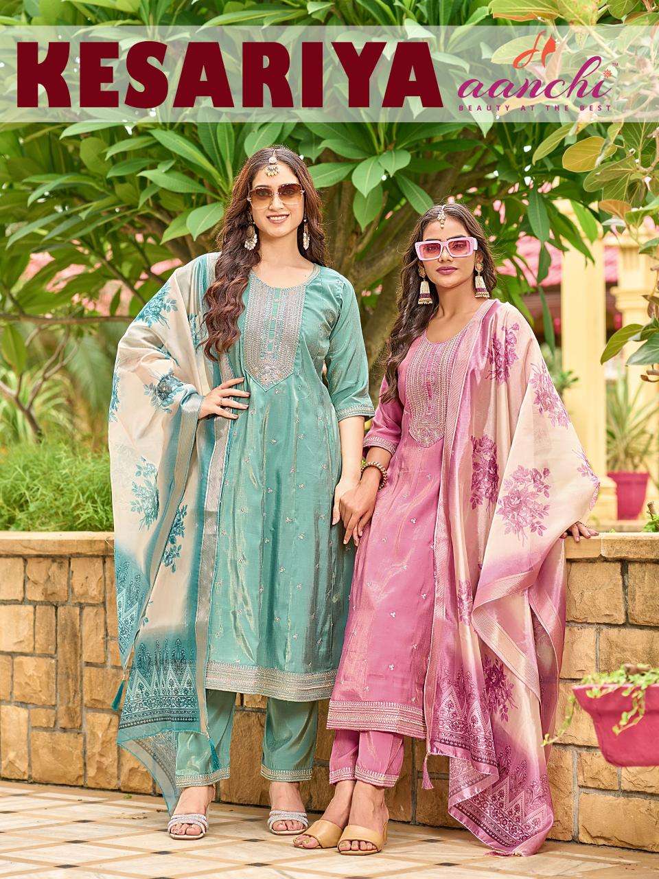 Aanchi kesariya indian party wear designer kurtis