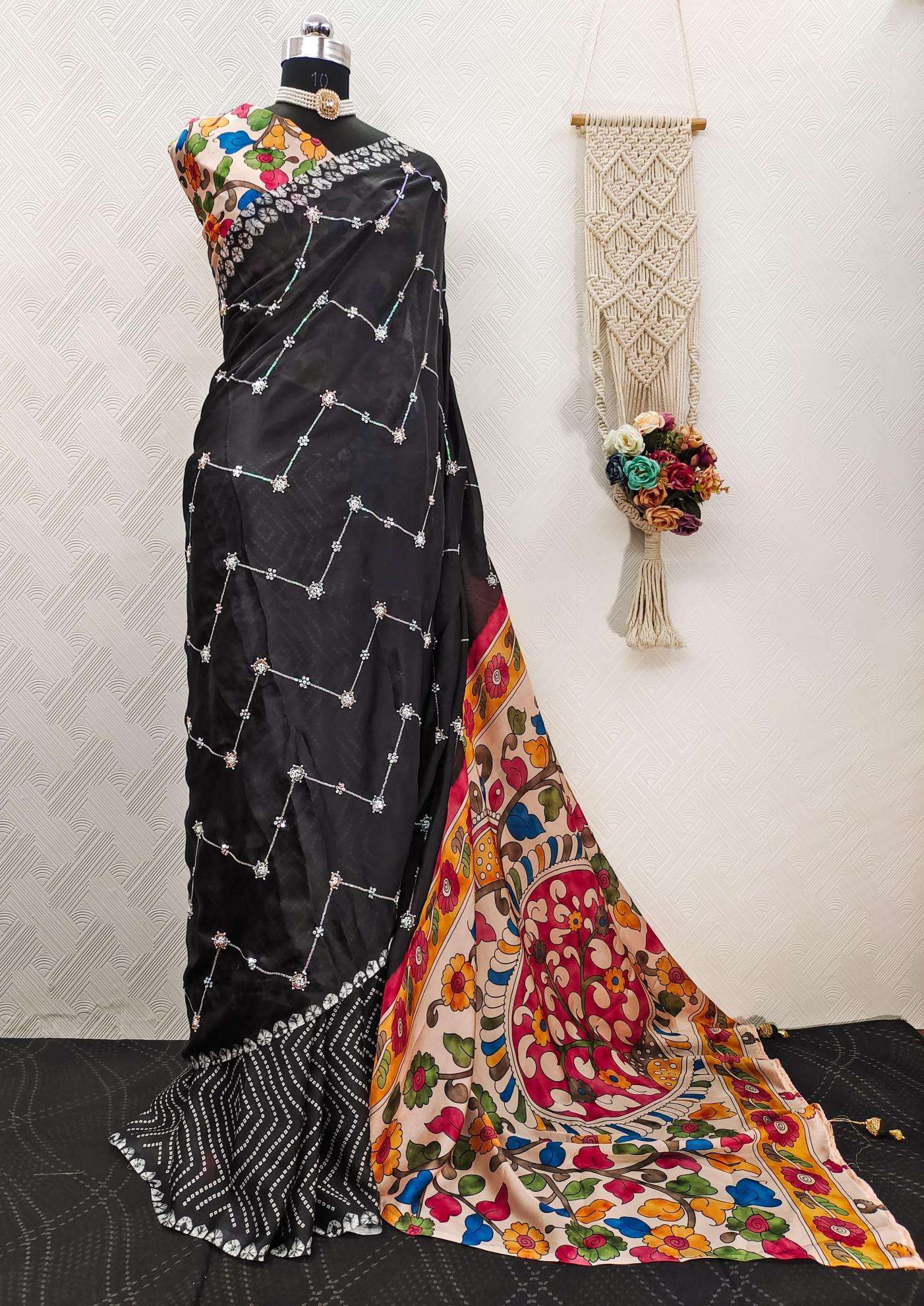 Akshara satin georgette ajrakh printed Saree wholesale market in Delhi