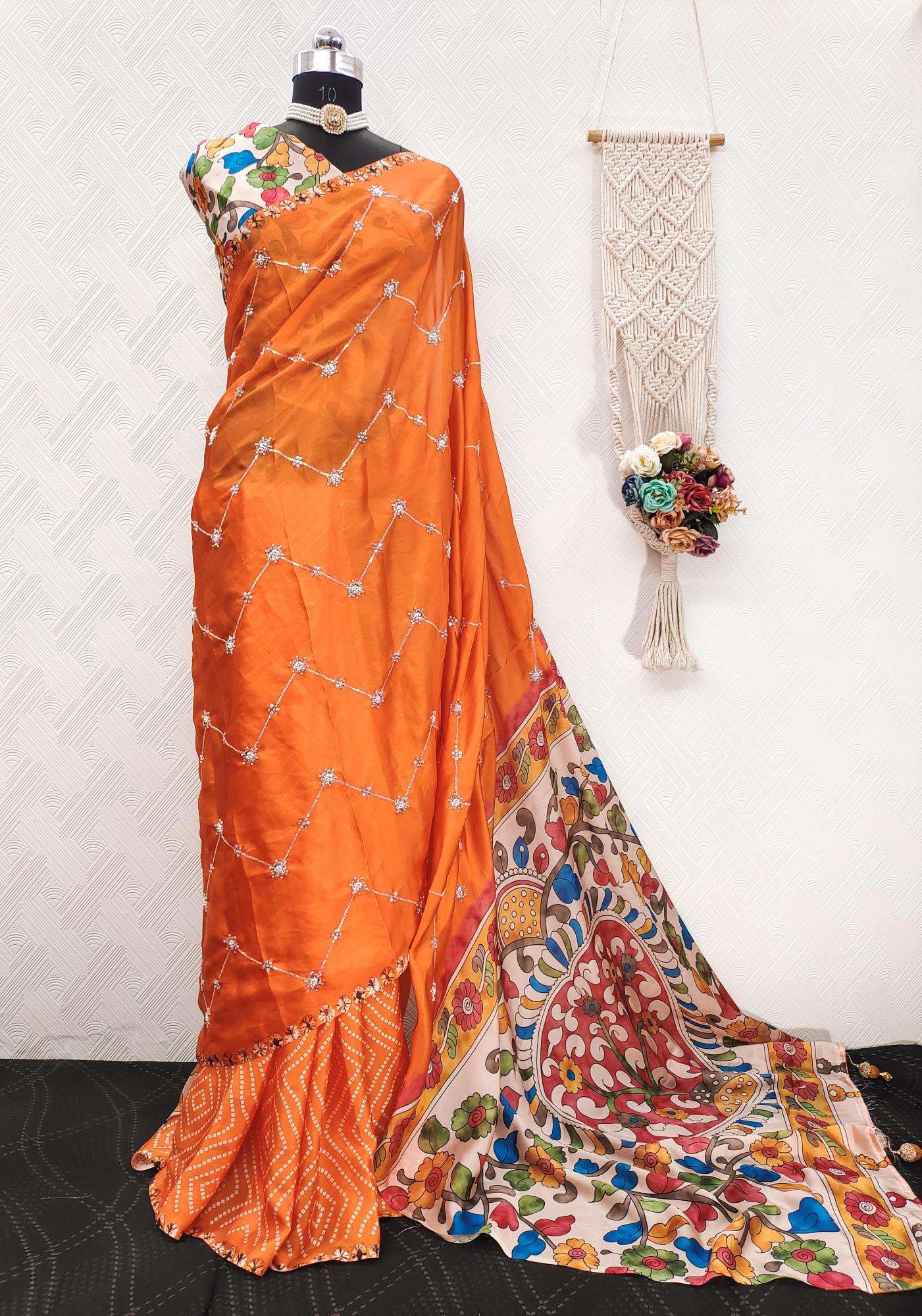 Akshara satin georgette ajrakh printed Saree wholesale market in Delhi