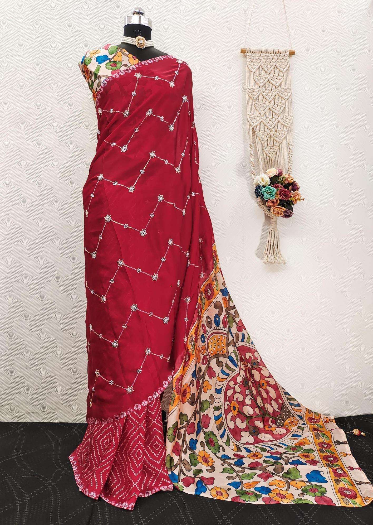 Akshara satin georgette ajrakh printed Saree wholesale market in Delhi