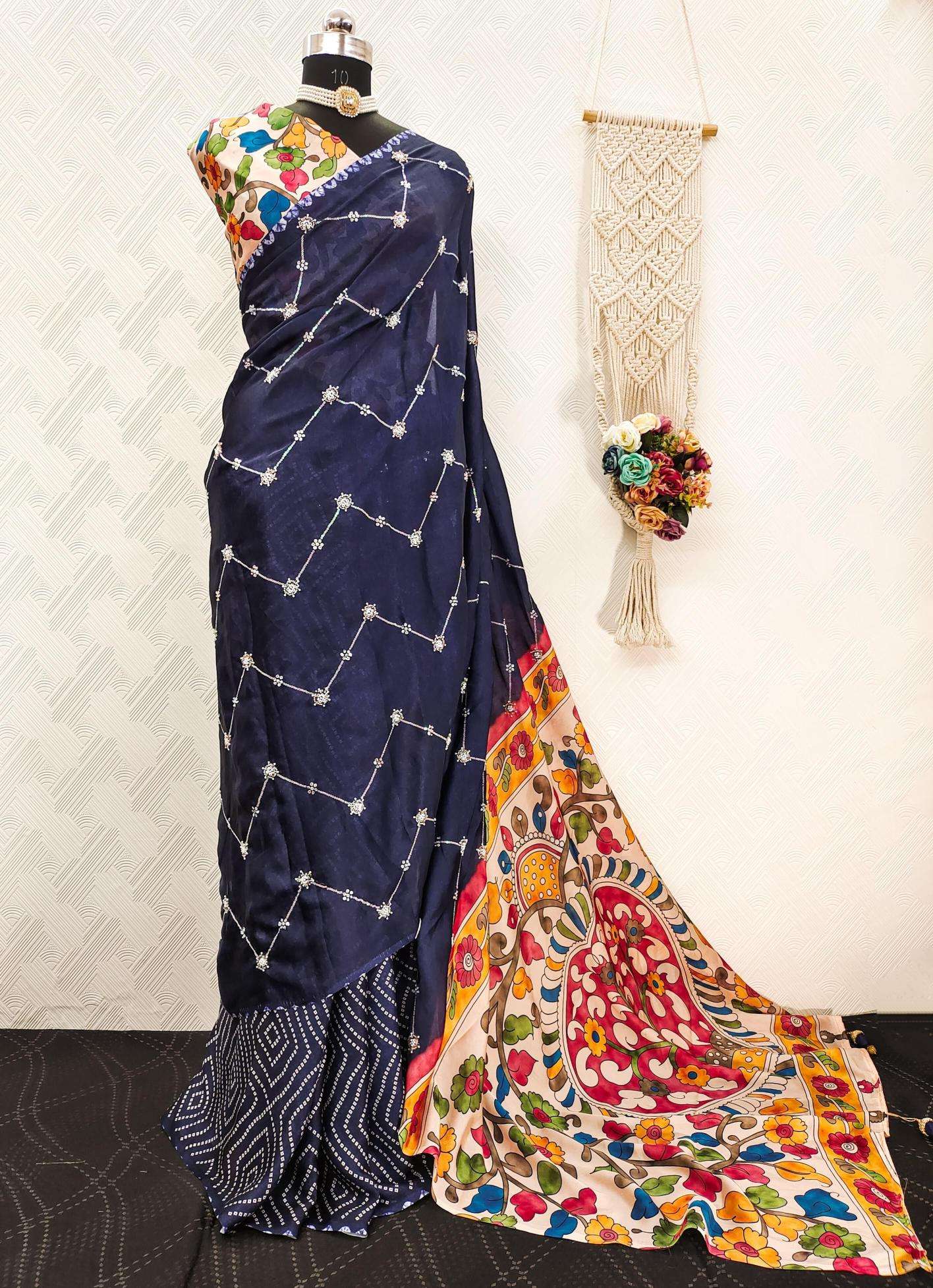 Akshara satin georgette ajrakh printed Saree wholesale market in Delhi