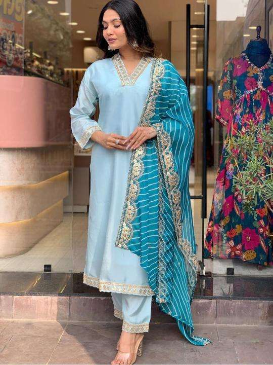 Bitto NK450 sky v neck viscose silk indian kurtis shop in singapore