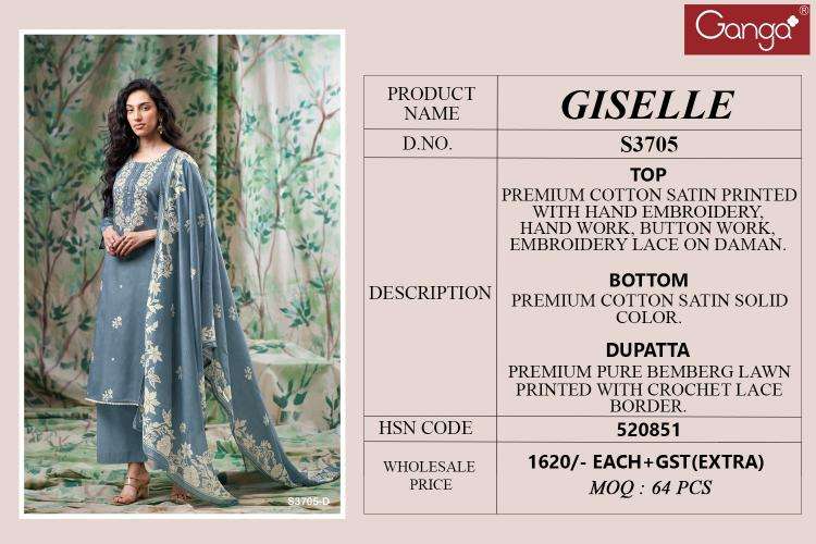 Ganga giselle 3705 Dress material suppliers in Mumbai