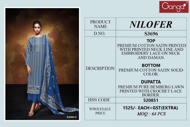 Ganga nilofer 3696 Dress material wholesale market in Bangalore