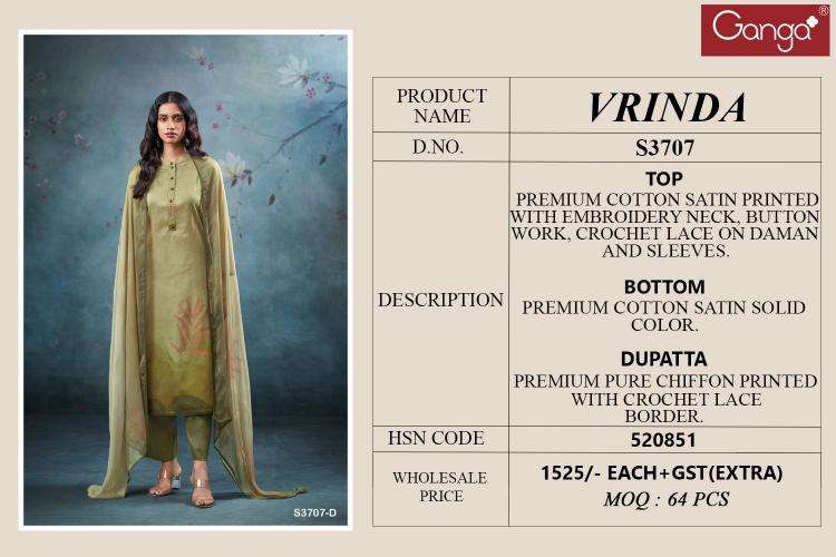 Ganga vrinda 3707 Dress material suppliers in surat