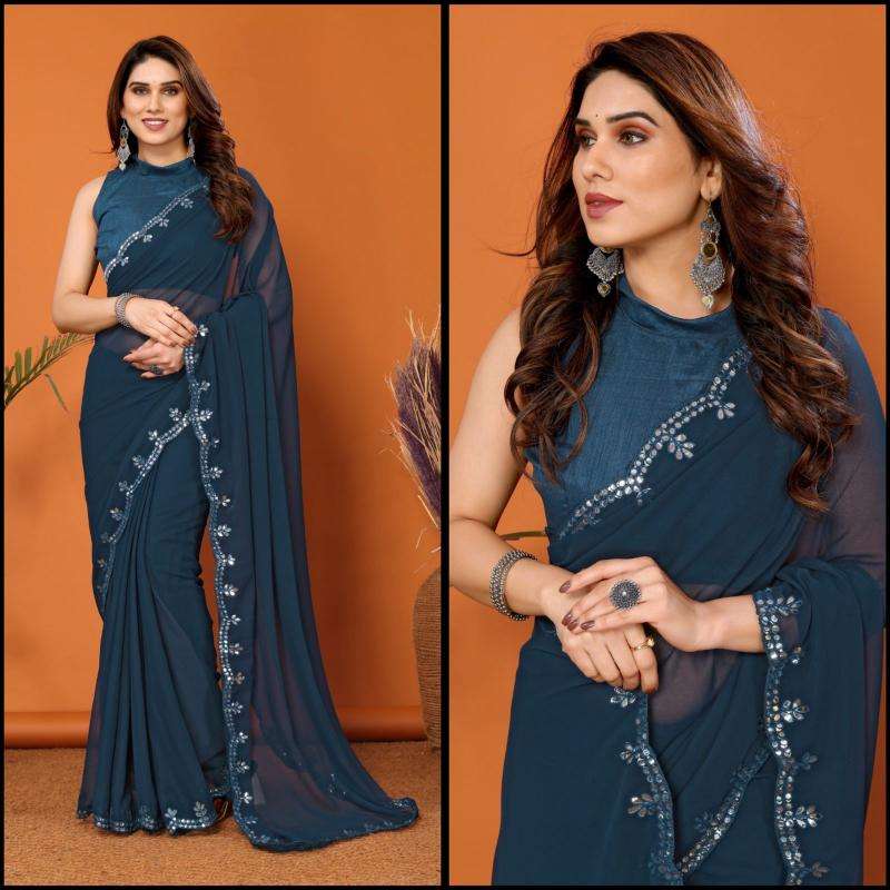 GC bright georgette with mirror work Ahmedabad wholesale Saree market