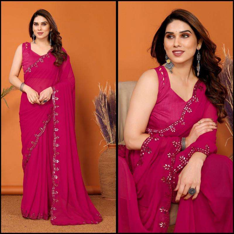 GC bright georgette with mirror work Ahmedabad wholesale Saree market