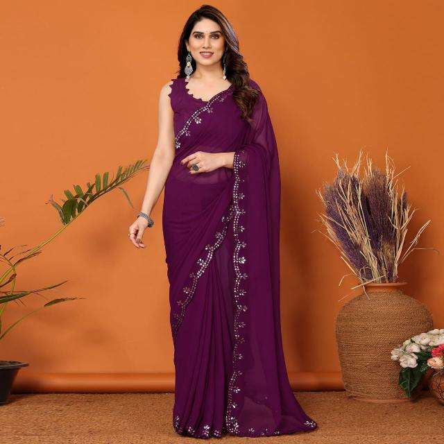 GC bright georgette with mirror work Ahmedabad wholesale Saree market