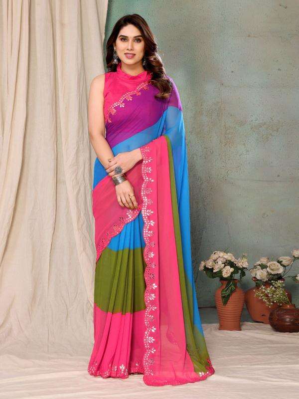 GC bright georgette with mirror work Saree wholesale market in West Bengal