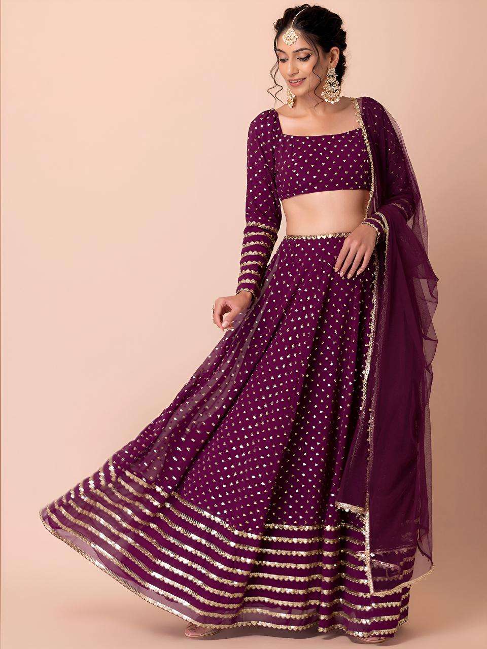 Glamourous Heavy Georgette Wine Surat lehenga choli wholesale market