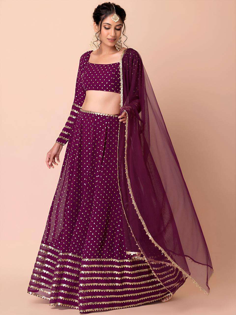 Glamourous Heavy Georgette Wine Surat lehenga choli wholesale market