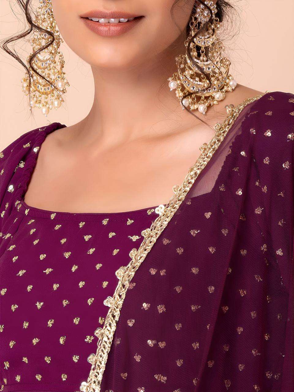 Glamourous Heavy Georgette Wine Surat lehenga choli wholesale market
