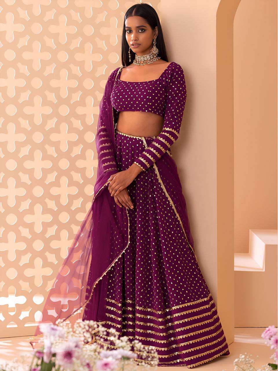 Glamourous Heavy Georgette Wine Surat lehenga choli wholesale market