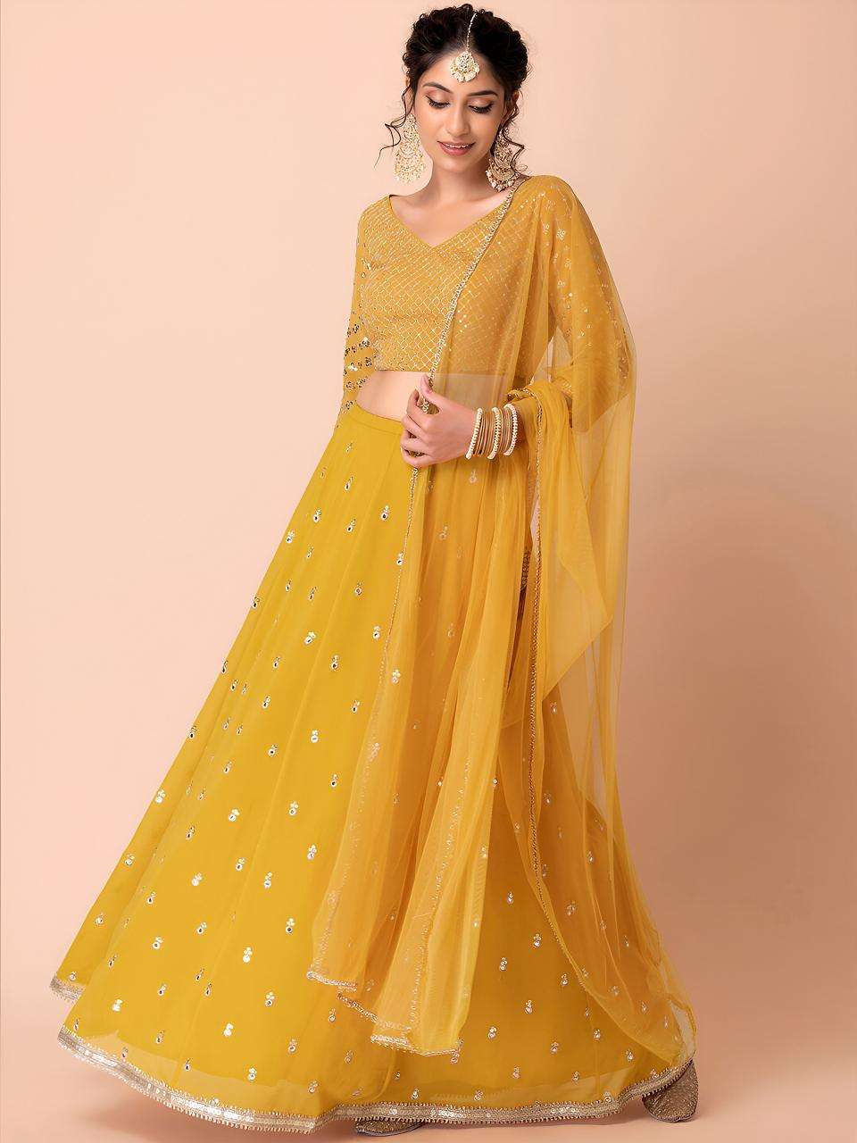 Glamourous Heavy Georgette Yellow Designer lehenga choli in Surat