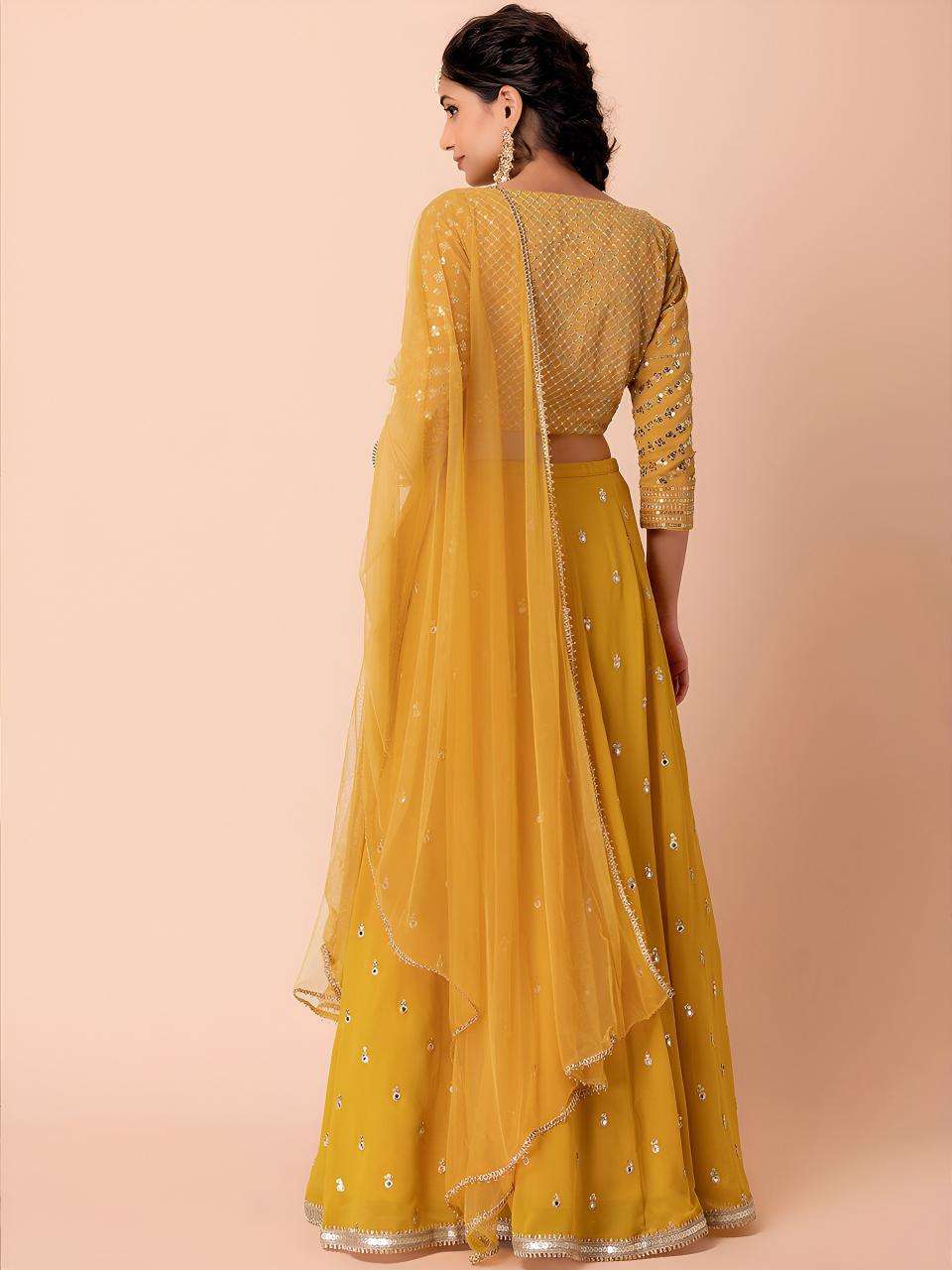 Glamourous Heavy Georgette Yellow Designer lehenga choli in Surat