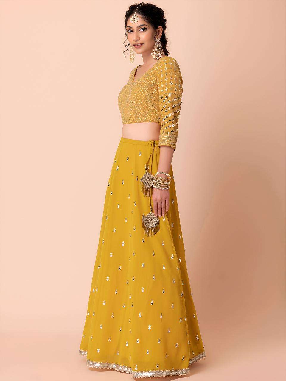 Glamourous Heavy Georgette Yellow Designer lehenga choli in Surat