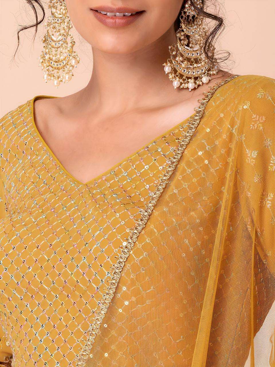 Glamourous Heavy Georgette Yellow Designer lehenga choli in Surat