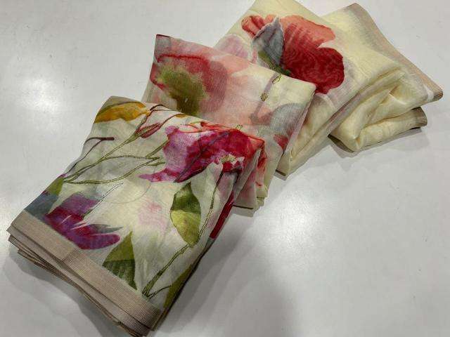 Handloom linen floral digital print Saree wholesale market