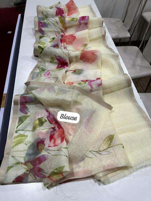 Handloom linen floral digital print Saree wholesale market