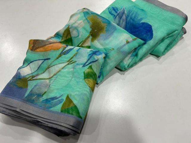 Handloom linen floral digital print Saree wholesale market