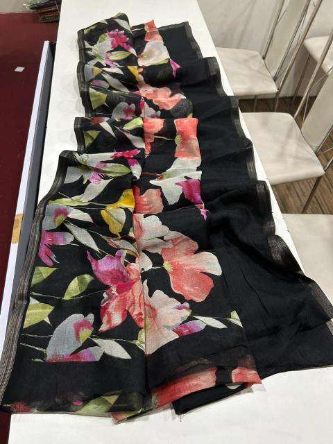 Handloom linen floral digital print Saree wholesale market