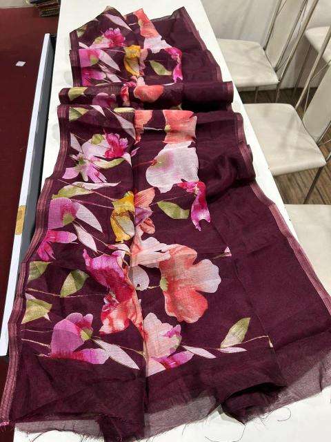 Handloom linen floral digital print Saree wholesale market