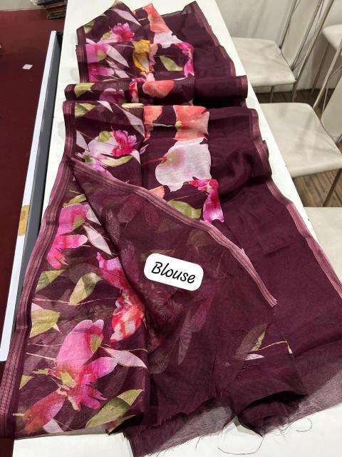 Handloom linen floral digital print Saree wholesale market