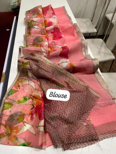 Handloom linen floral digital print Saree wholesale market