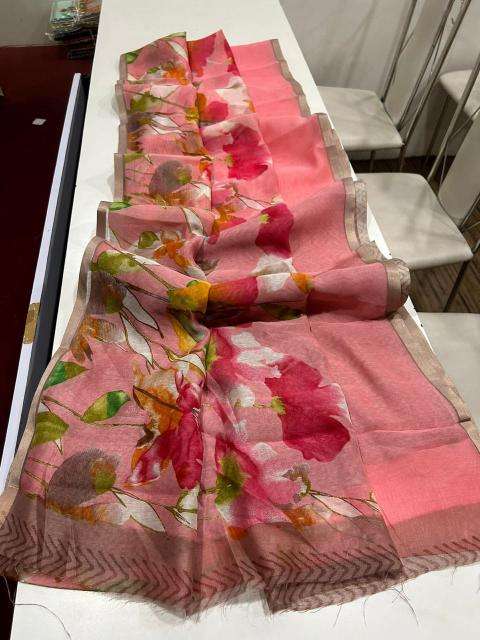 Handloom linen floral digital print Saree wholesale market
