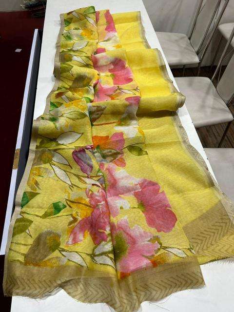 Handloom linen floral digital print Saree wholesale market