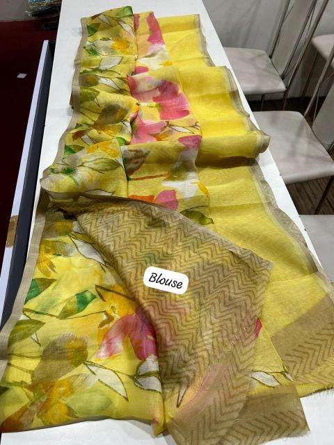 Handloom linen floral digital print Saree wholesale market